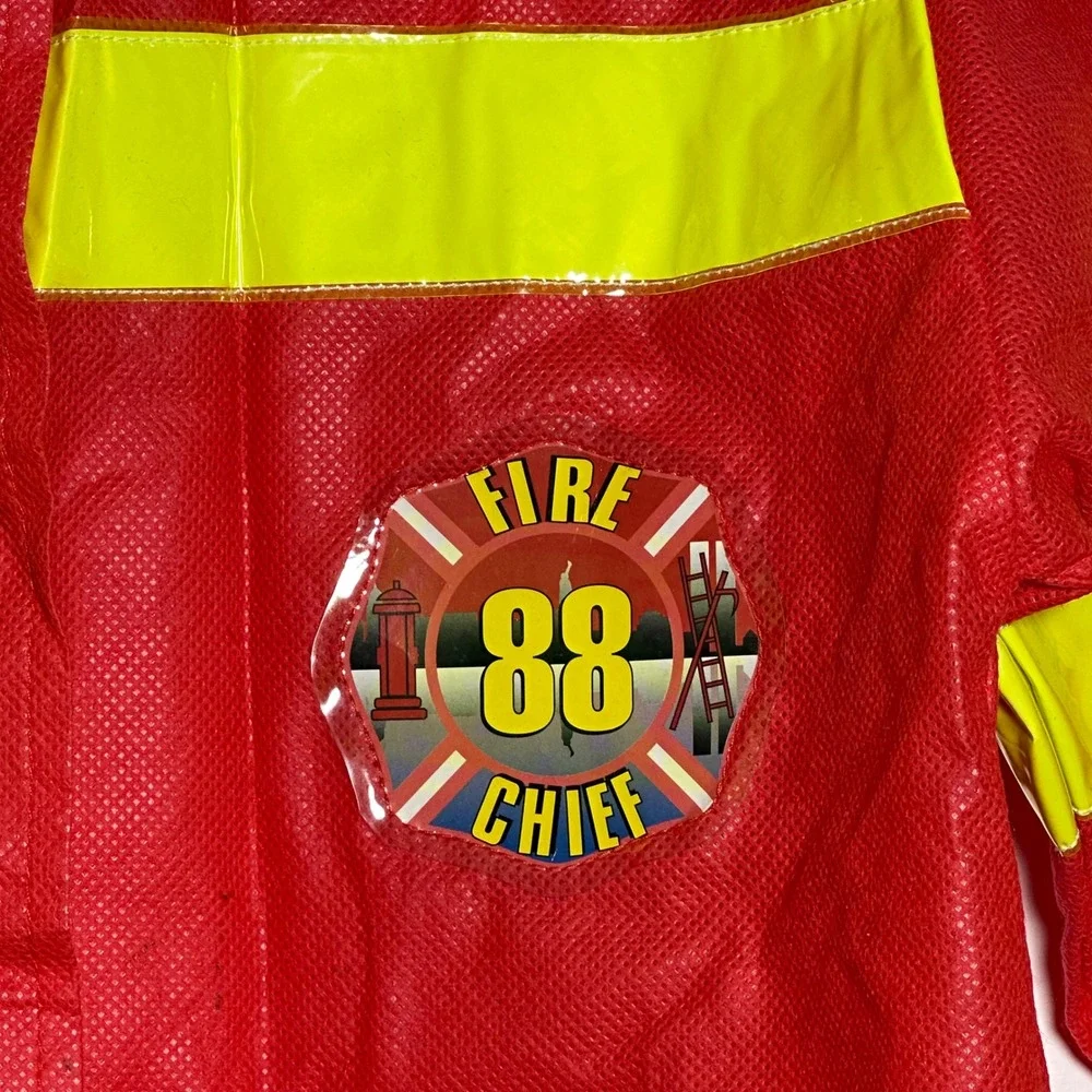 Kids Fire Chief Costume Red Jacket Yellow Trim One Size Fits‎ Most Role Play
